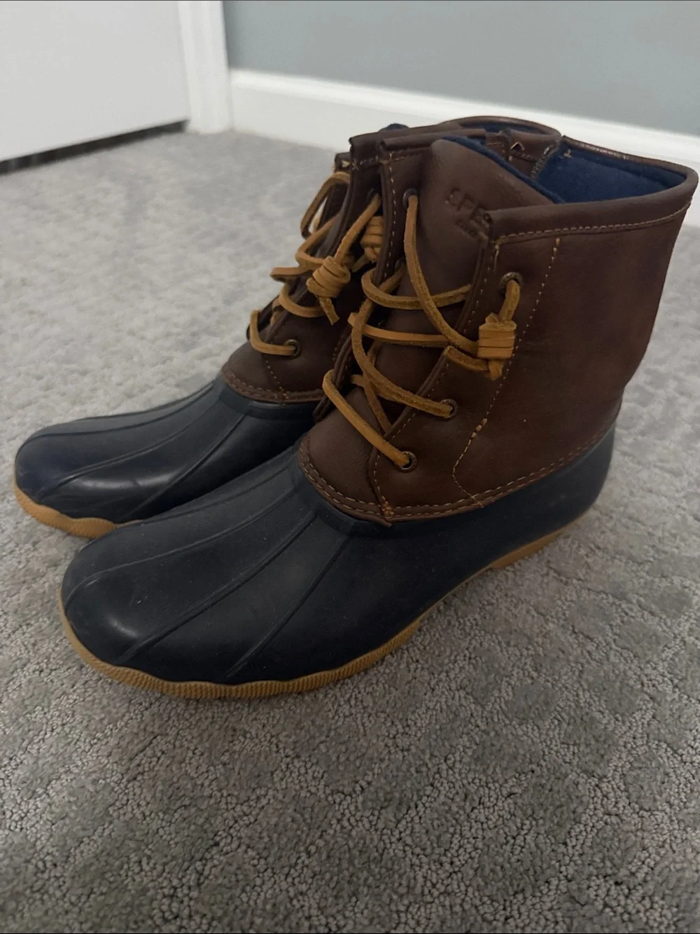 Sperry Brown Leather and Black Rubber Duck Boots